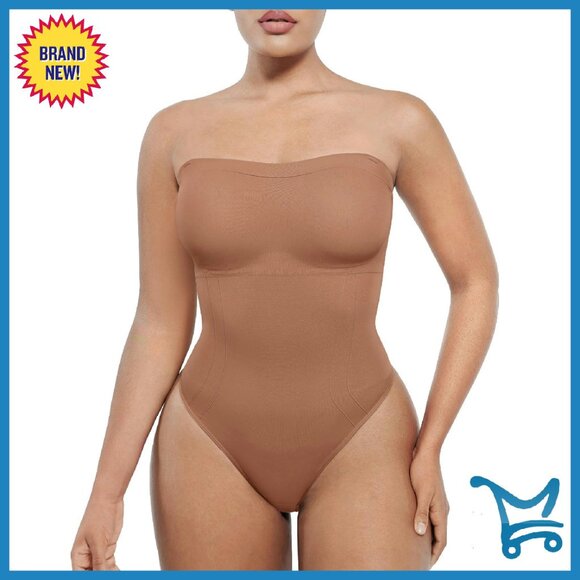 Seamless Shapewear Bodysuit Tummy Control Butt Lifter Strapless Mid Thigh